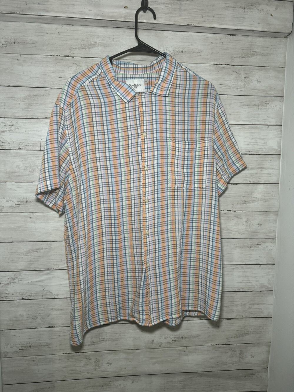 Men's XL Goodfellow Fitted Gingham Plaid Short Sleeve Button Front Shirt